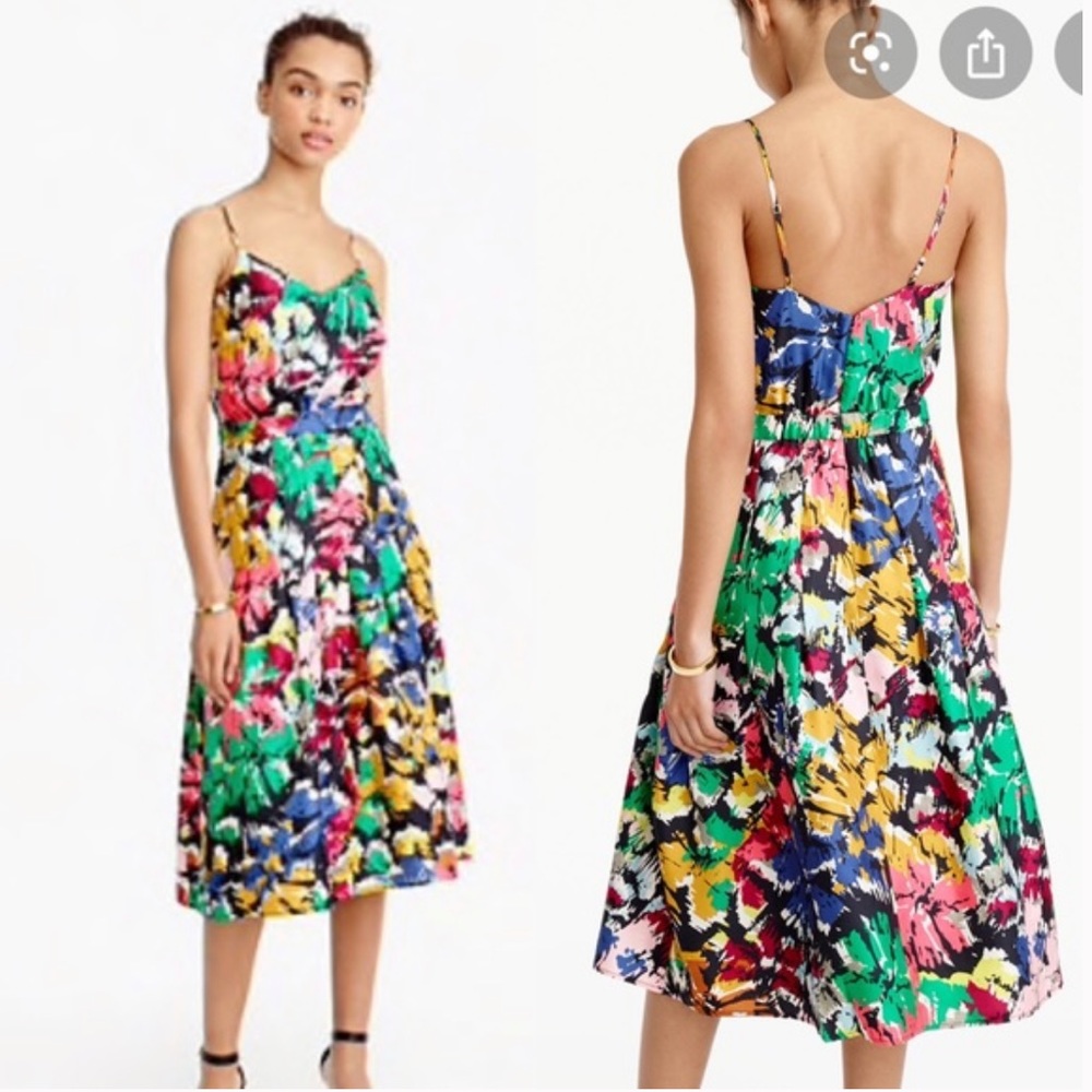 J Crew Silk Spaghetti Strap Dress in Rainbow Brushstroke